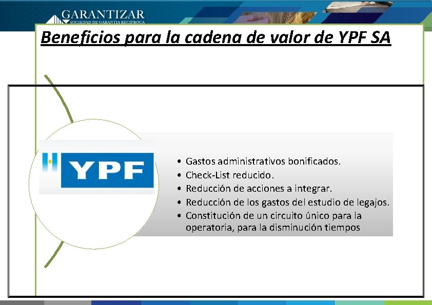 Beneficios para la cadena de valor de YPF SA • • • Gastos administrativos