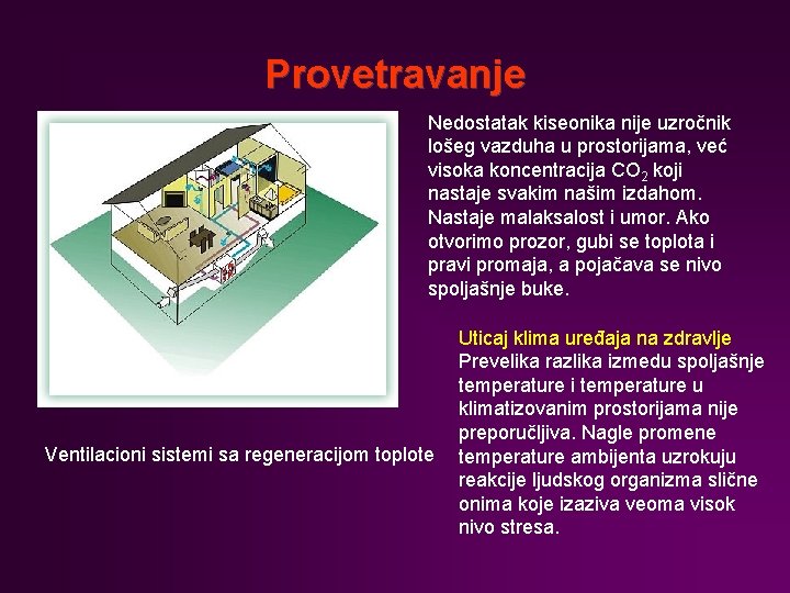 Provetravanje Nedostatak kiseonika nije uzročnik lošeg vazduha u prostorijama, već visoka koncentracija CO 2