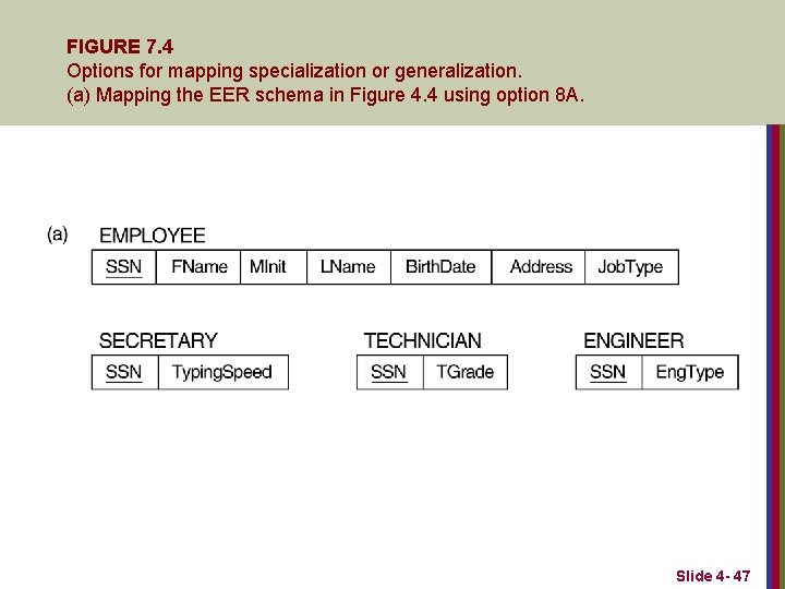 FIGURE 7. 4 Options for mapping specialization or generalization. (a) Mapping the EER schema