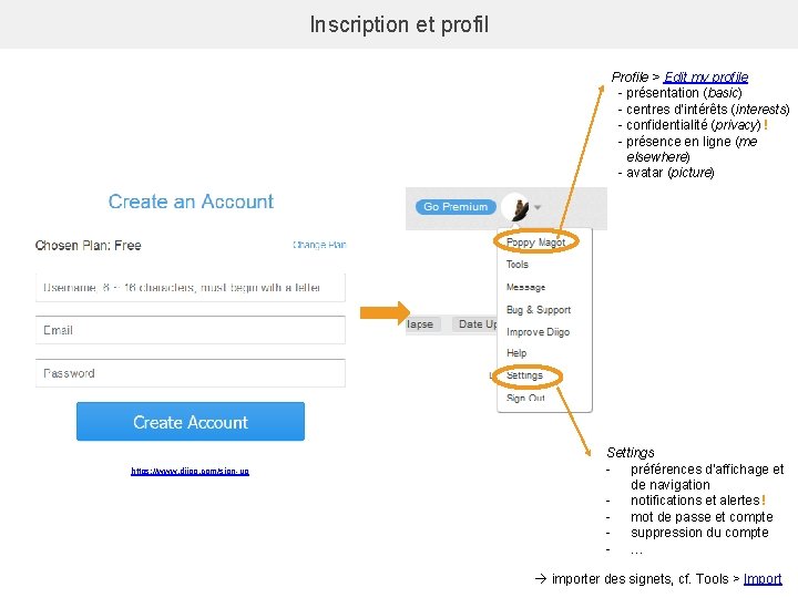 Inscription et profil Profile > Edit my profile - présentation (basic) - centres d’intérêts