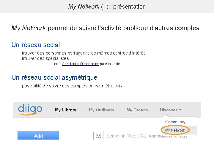 My Network (1) : présentation My Network permet de suivre l’activité publique d’autres comptes