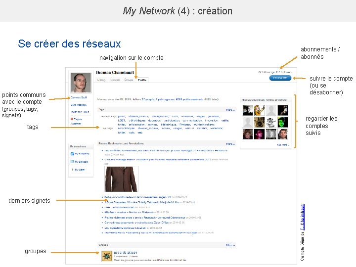 My Network (4) : création Se créer des réseaux navigation sur le compte abonnements