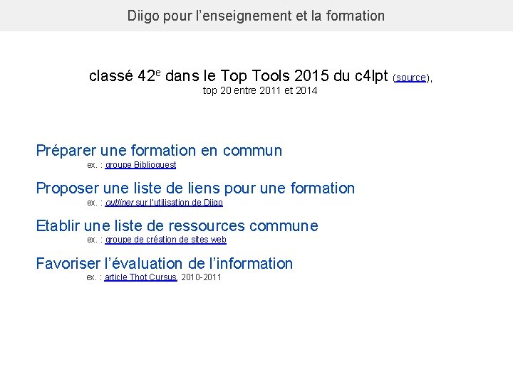 Diigo pour l’enseignement et la formation classé 42 e dans le Top Tools 2015