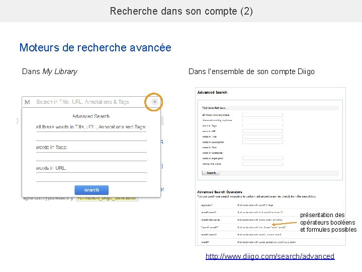 Recherche dans son compte (2) Moteurs de recherche avancée Dans My Library Dans l’ensemble