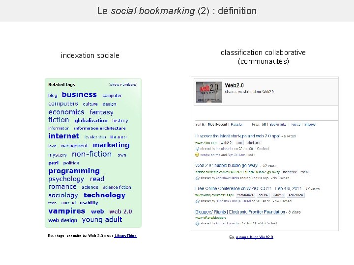 Le social bookmarking (2) : définition indexation sociale Ex. : tags associés à «