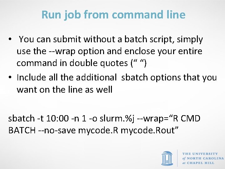 Run job from command line • You can submit without a batch script, simply