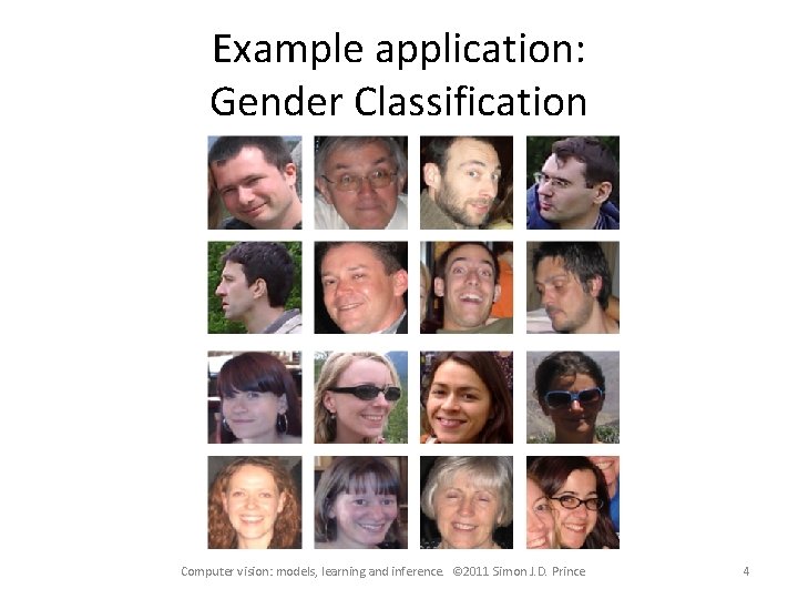 Example application: Gender Classification Computer vision: models, learning and inference. © 2011 Simon J.