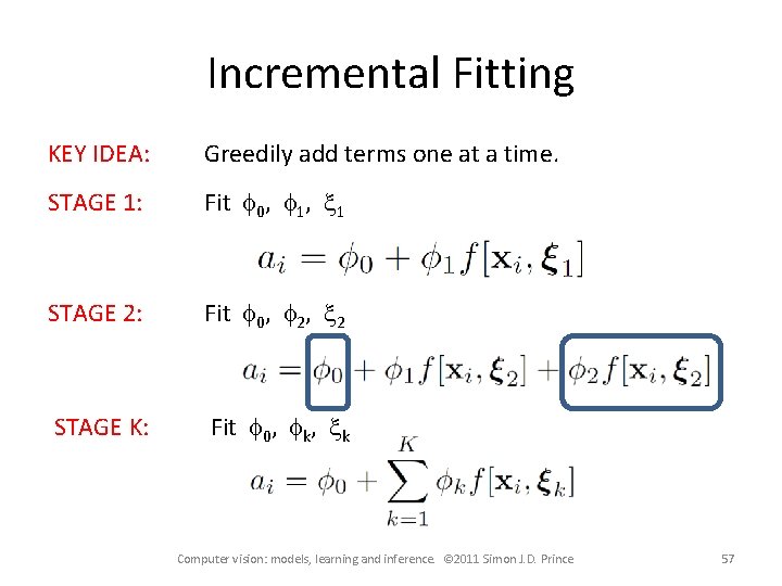 Incremental Fitting KEY IDEA: Greedily add terms one at a time. STAGE 1: Fit