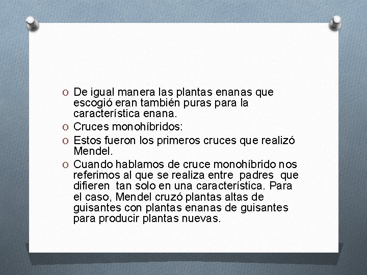 O De igual manera las plantas enanas que escogió eran también puras para la