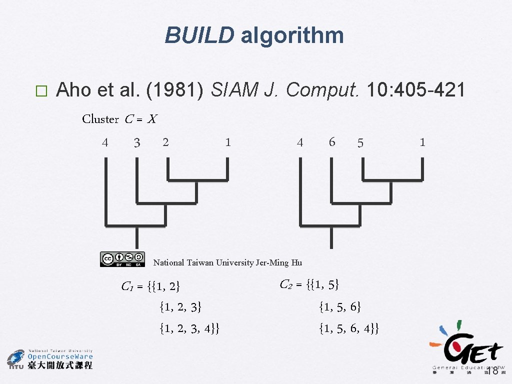 BUILD algorithm � Aho et al. (1981) SIAM J. Comput. 10: 405 -421 Cluster