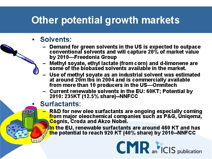 Other potential growth markets • Solvents: – Demand for green solvents in the US