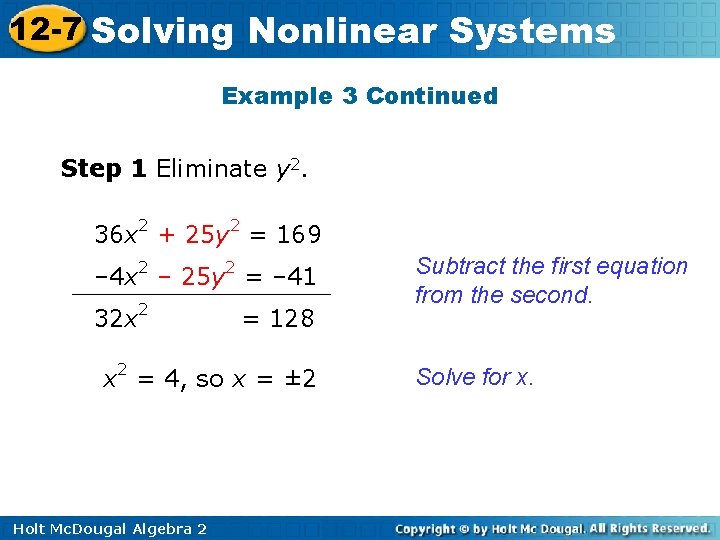 12 7 Solving Nonlinear Systems Warm Up Lesson