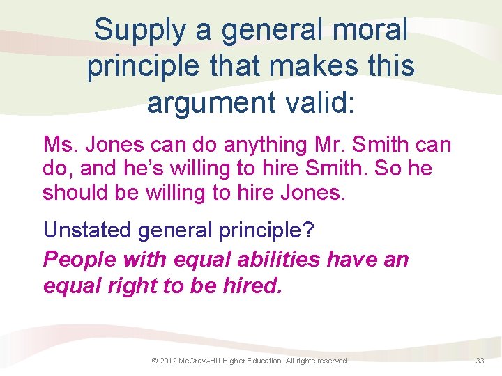 Supply a general moral principle that makes this argument valid: Ms. Jones can do