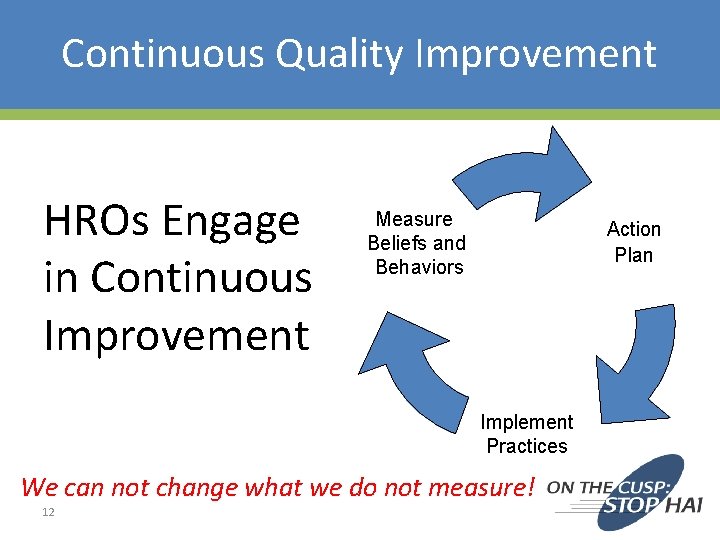 Continuous Quality Improvement HROs Engage in Continuous Improvement Measure Beliefs and Behaviors Action Plan Continuous Quality Improvement HROs Engage in Continuous Improvement Measure Beliefs and Behaviors Action Plan