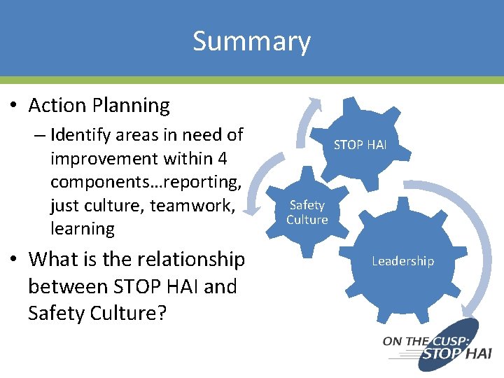 Summary • Action Planning – Identify areas in need of improvement within 4 components…reporting, Summary • Action Planning – Identify areas in need of improvement within 4 components…reporting,