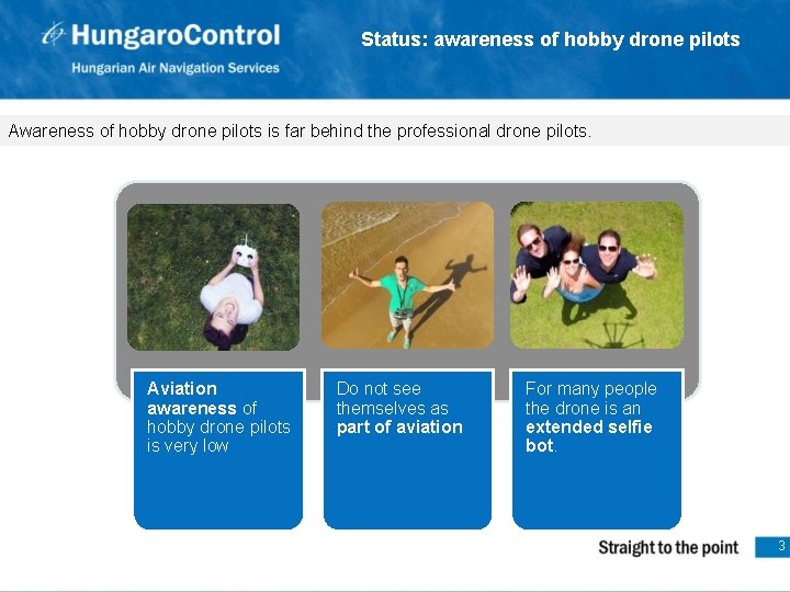 Status: awareness of hobby drone pilots Awareness of hobby drone pilots is far behind