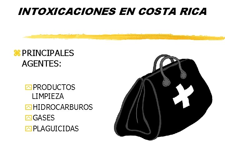 INTOXICACIONES EN COSTA RICA z PRINCIPALES AGENTES: y. PRODUCTOS LIMPIEZA y. HIDROCARBUROS y. GASES INTOXICACIONES EN COSTA RICA z PRINCIPALES AGENTES: y. PRODUCTOS LIMPIEZA y. HIDROCARBUROS y. GASES