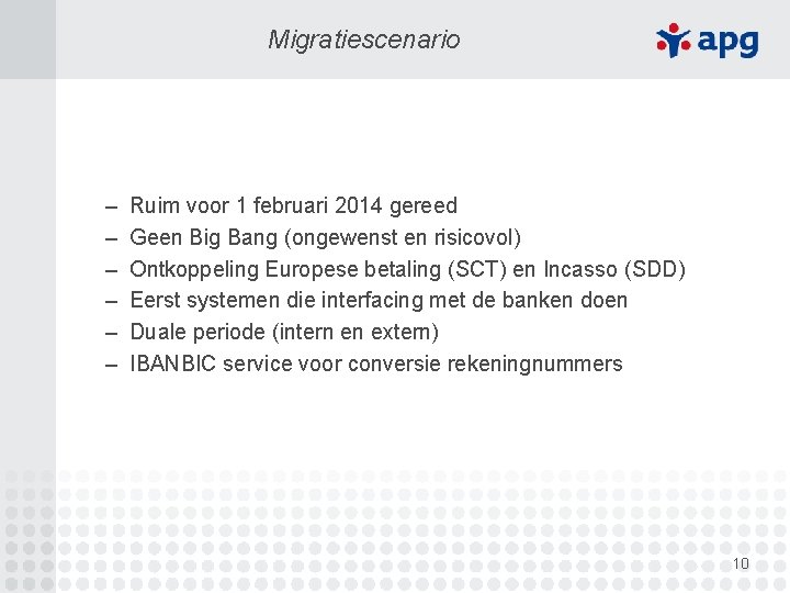 Migratiescenario – – – Ruim voor 1 februari 2014 gereed Geen Big Bang (ongewenst