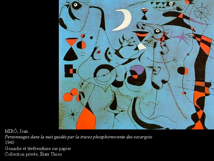 MIRÒ, Joan Personnages dans la nuit guidés par la traces phosphorescente des escargots 1940