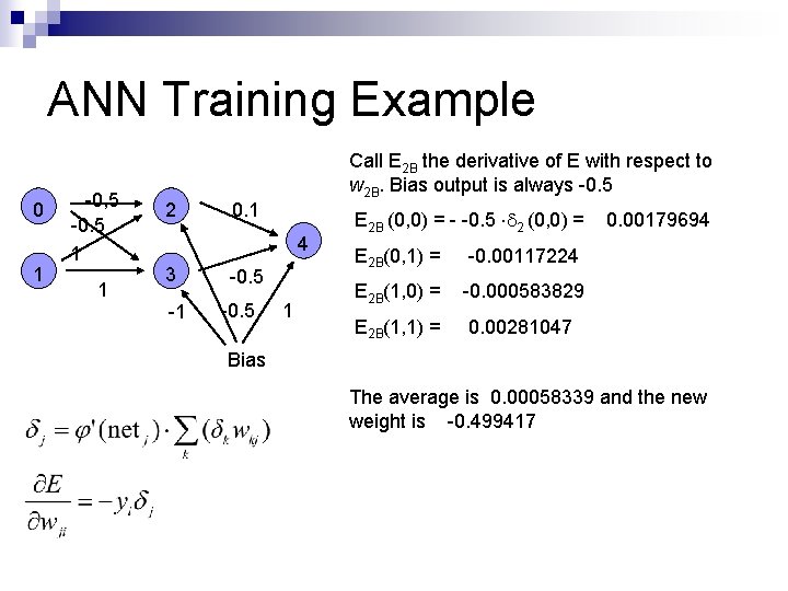 ANN Training Example 0 1 -0, 5 -0. 5 1 1 2 Call E