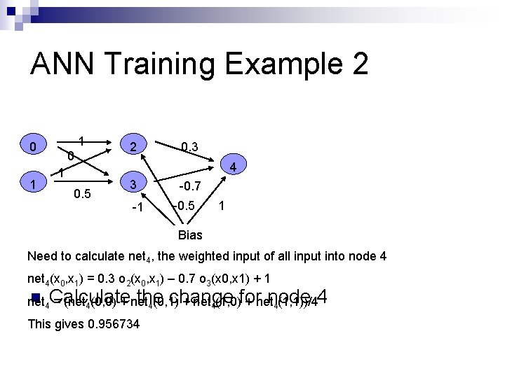 ANN Training Example 2 1 0 1 0. 5 2 0. 3 4 3