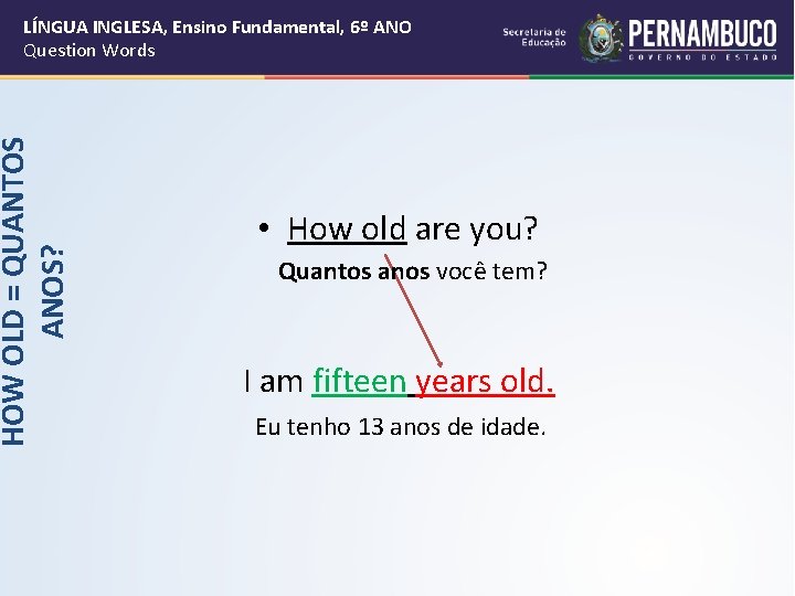 HOW OLD = QUANTOS ANOS? LÍNGUA INGLESA, Ensino Fundamental, 6º ANO Question Words •