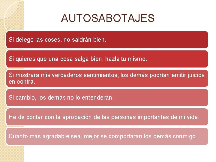 AUTOSABOTAJES Si delego las coses, no saldrán bien. Si quieres que una cosa salga