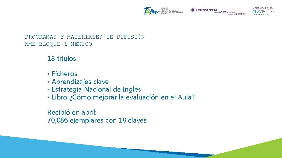 PROGRAMAS Y MATERIALES DE DIFUSIÓN NME BLOQUE 1 MÉXICO 18 títulos • Ficheros •