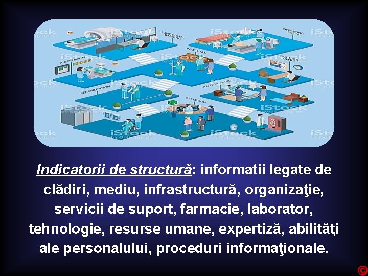 Indicatorii de structură: informatii legate de clădiri, mediu, infrastructură, organizaţie, servicii de suport, farmacie,