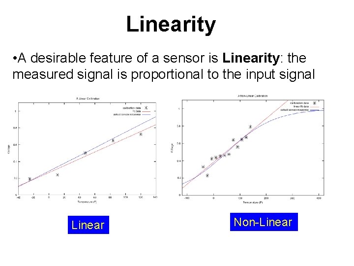 Linearity • A desirable feature of a sensor is Linearity: the measured signal is