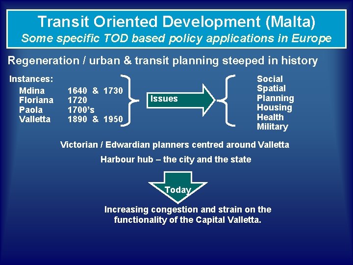 Transit Oriented Development (Malta) Some specific TOD based policy applications in Europe Regeneration /