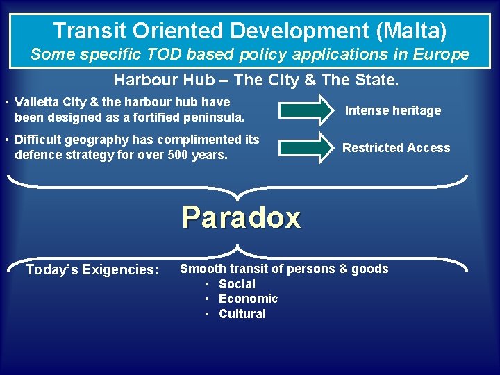 Transit Oriented Development (Malta) Some specific TOD based policy applications in Europe Harbour Hub