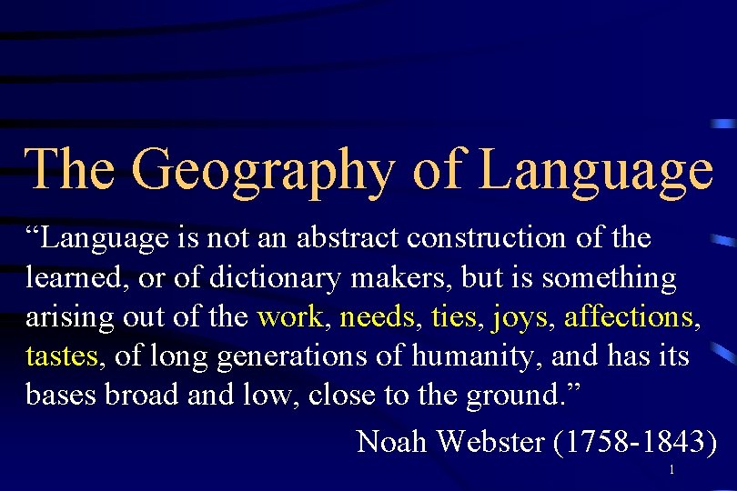 The Geography of Language “Language is not an abstract construction of the learned, or