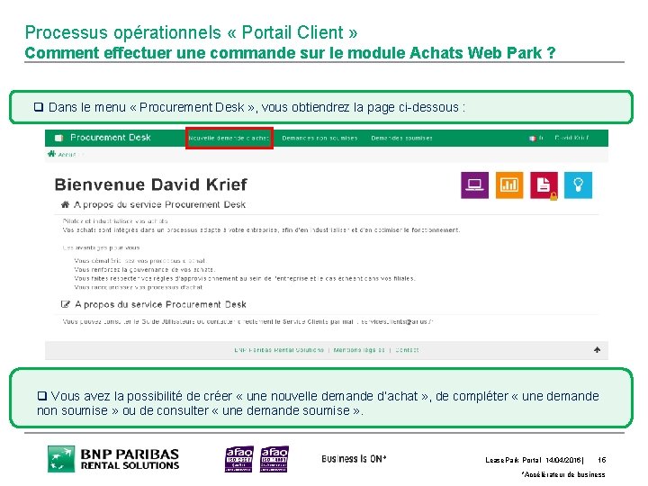 Processus opérationnels « Portail Client » Comment effectuer une commande sur le module Achats