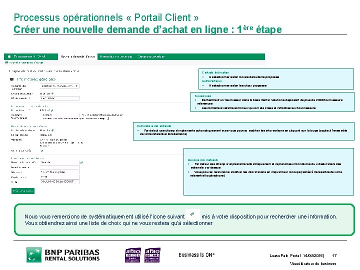 Processus opérationnels « Portail Client » Créer une nouvelle demande d’achat en ligne :