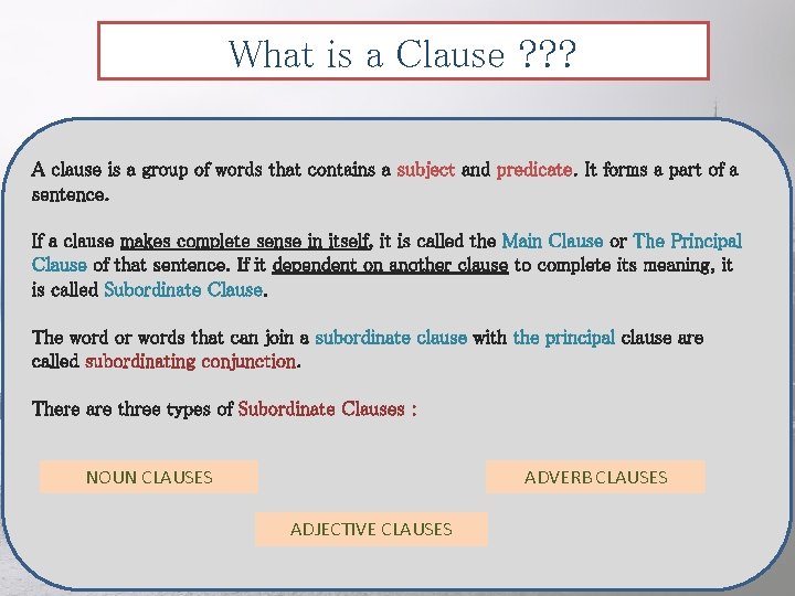 What is a Clause ? ? ? A clause is a group of words