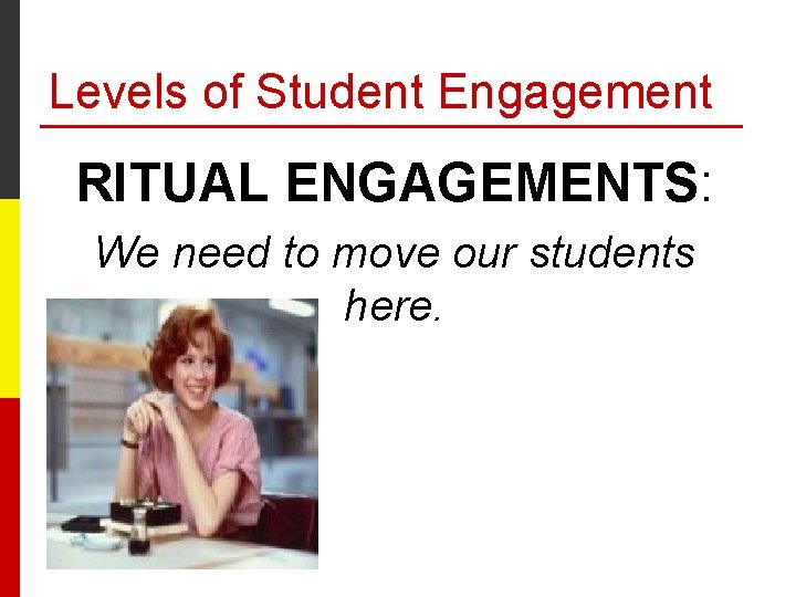 Levels of Student Engagement RITUAL ENGAGEMENTS: We need to move our students here. 