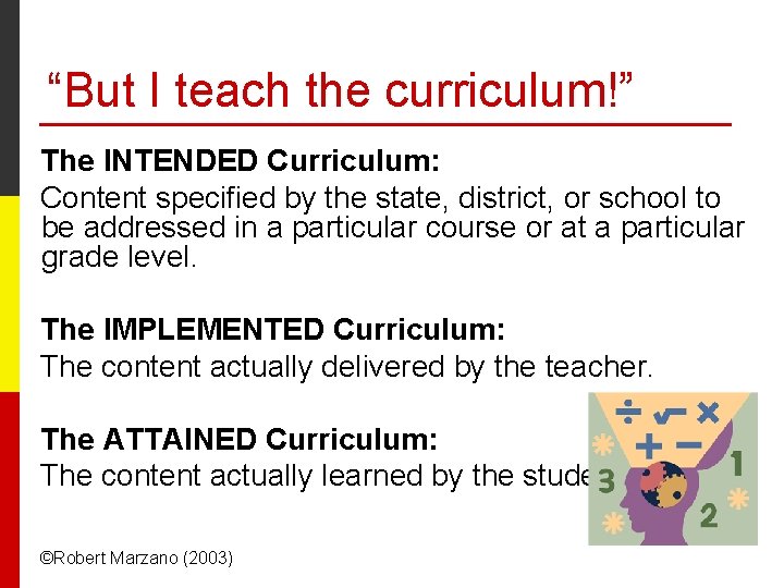 “But I teach the curriculum!” The INTENDED Curriculum: Content specified by the state, district,