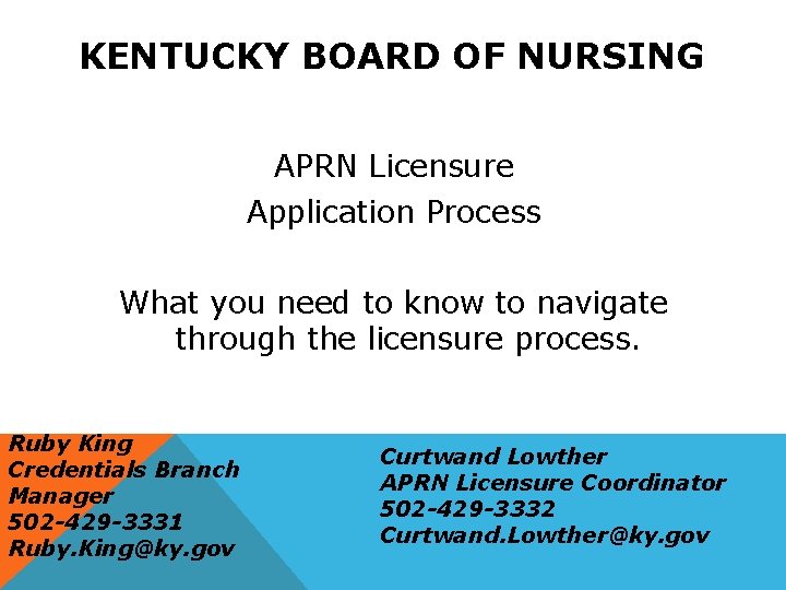 KENTUCKY BOARD OF NURSING APRN Licensure Application Process What you need to know to