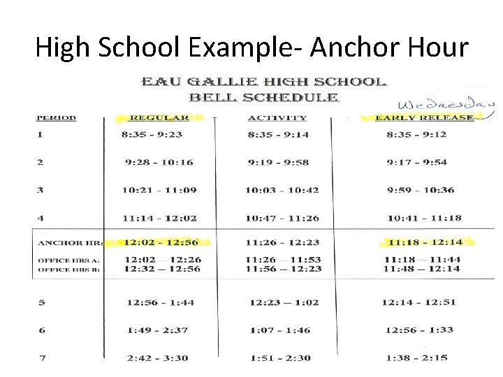 High School Example- Anchor Hour 