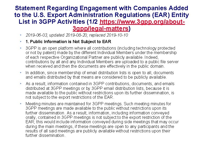 Statement Regarding Engagement with Companies Added to the U. S. Export Administration Regulations (EAR) Statement Regarding Engagement with Companies Added to the U. S. Export Administration Regulations (EAR)