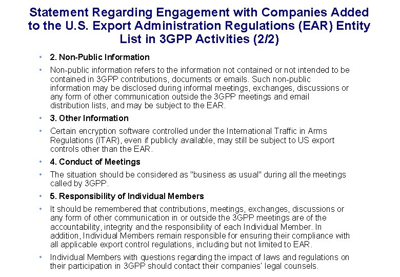 Statement Regarding Engagement with Companies Added to the U. S. Export Administration Regulations (EAR) Statement Regarding Engagement with Companies Added to the U. S. Export Administration Regulations (EAR)