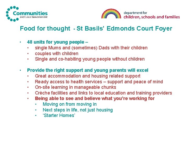 Food for thought - St Basils’ Edmonds Court Foyer • 48 units for young Food for thought - St Basils’ Edmonds Court Foyer • 48 units for young