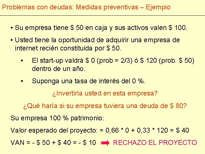 Problemas con deudas: Medidas preventivas – Ejemplo • Su empresa tiene $ 50 en