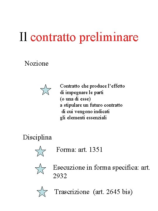 Il contratto preliminare Nozione Contratto che produce l’effetto di impegnare le parti (o una