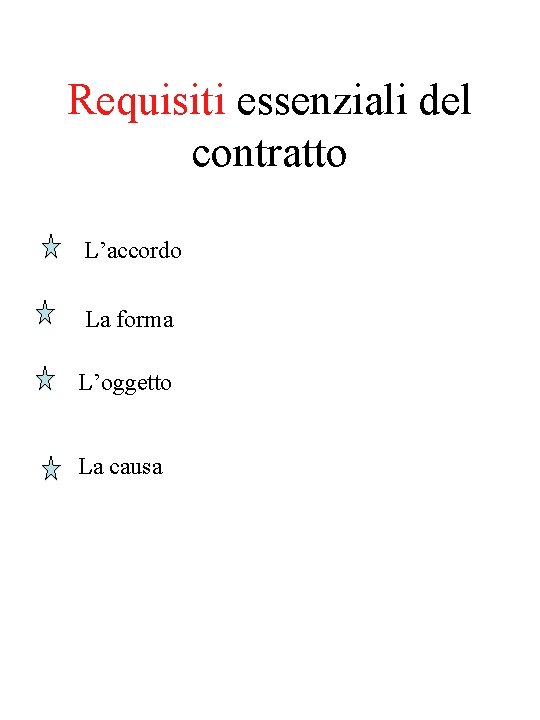 Requisiti essenziali del contratto L’accordo La forma L’oggetto La causa 