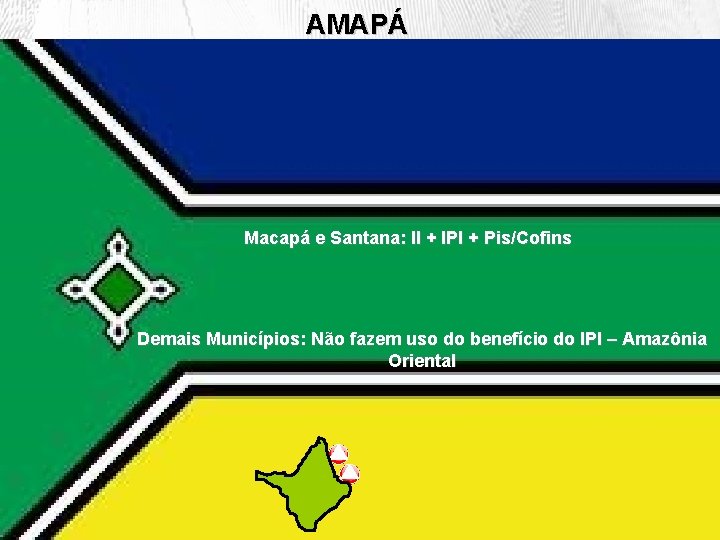 AMAPÁ Macapá e Santana: II + IPI + Pis/Cofins Demais Municípios: Não fazem uso