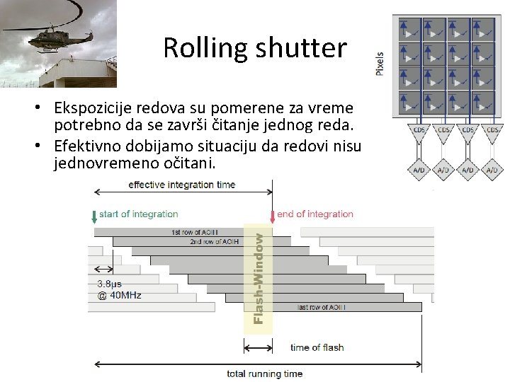 Rolling shutter • Ekspozicije redova su pomerene za vreme potrebno da se završi čitanje