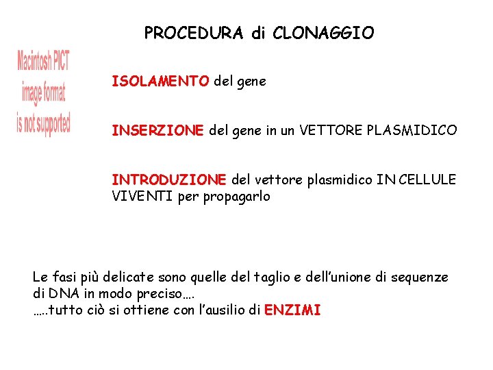 PROCEDURA di CLONAGGIO ISOLAMENTO del gene INSERZIONE del gene in un VETTORE PLASMIDICO INTRODUZIONE