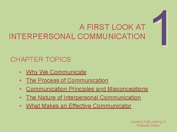 A FIRST LOOK AT INTERPERSONAL COMMUNICATION CHAPTER TOPICS • • • 1 Why We